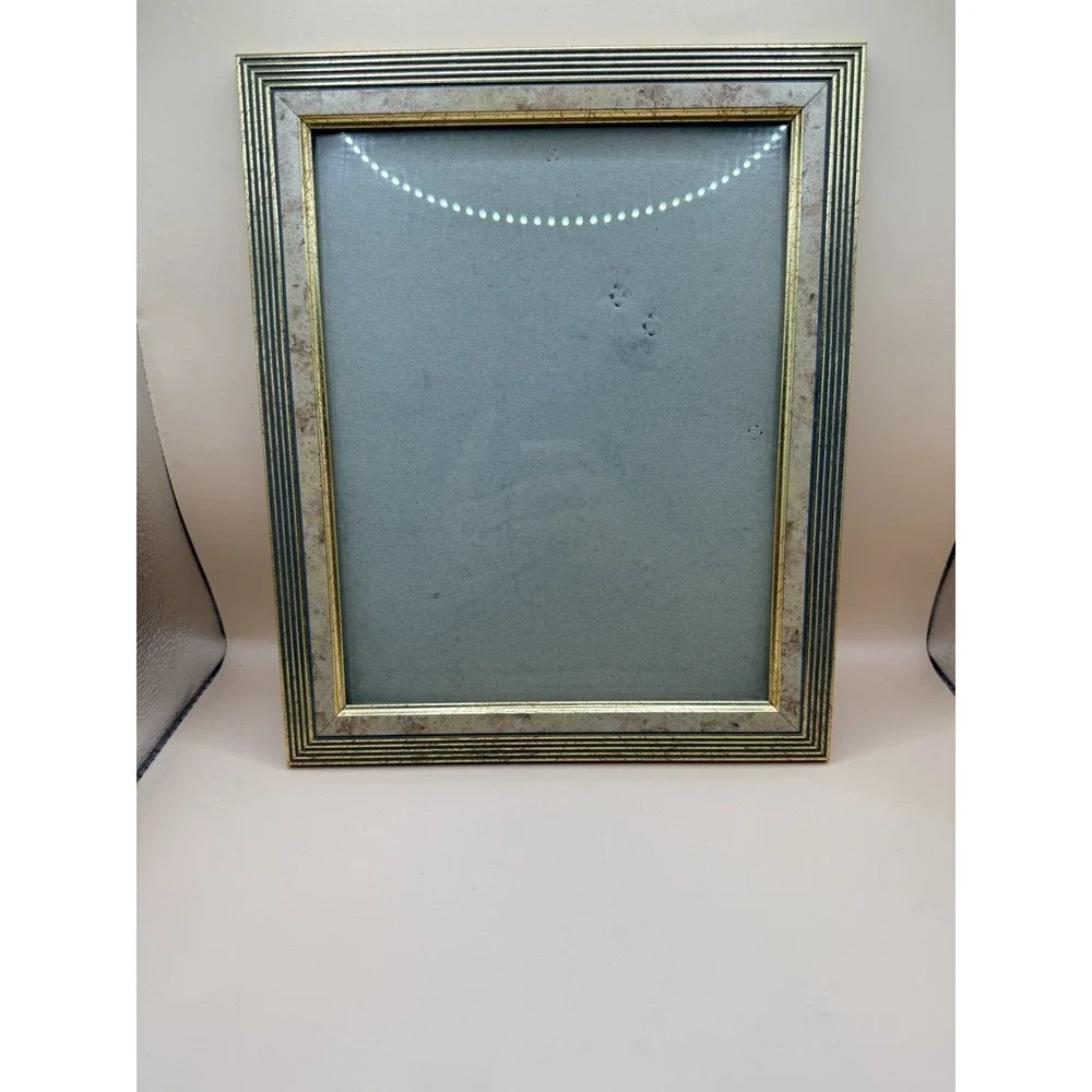 Vintage Distressed Picture Frame Gold Blue Marble Look Wall Tabletop Frame